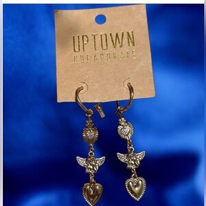 Up Town Gold Heart and Angel Earrings
